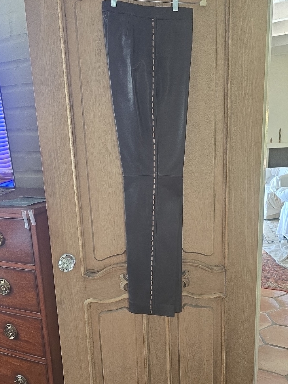Byblos Black Leather Zip-Front Pants